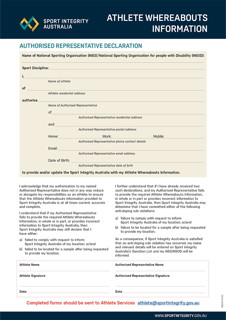 Authorise representative form (whereabouts)