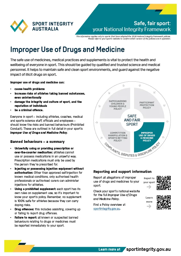 Improper Use of Drugs and Medicine Policy (NIF) – fact sheet cover