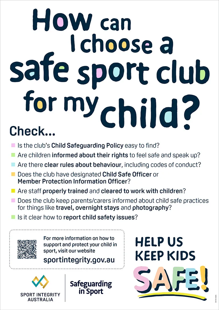 How can I choose a safe sport club for my child - poster