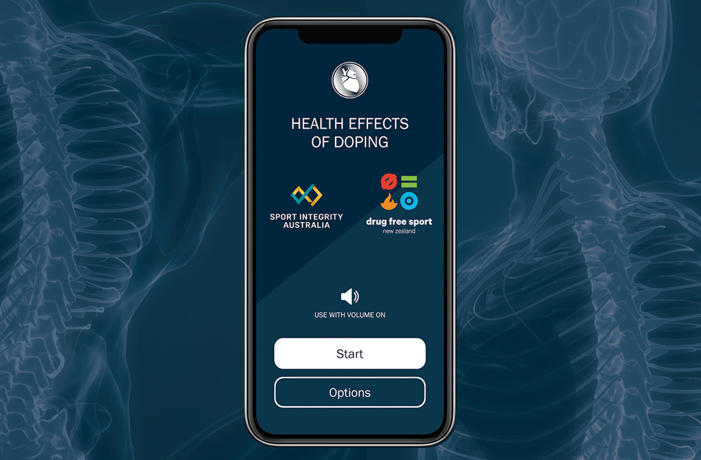 Health effects of doping app - displaying home screen