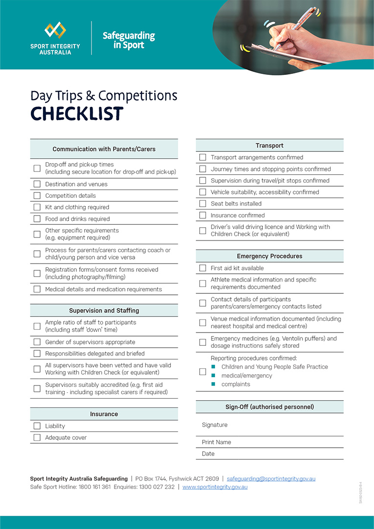 Day trips checklist