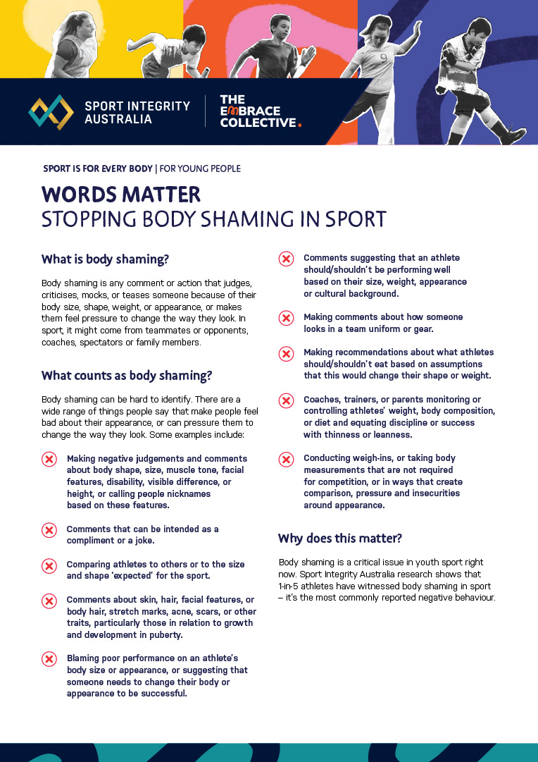 Sport is for Every BODY, Words matter, stopping body shaming in sport 