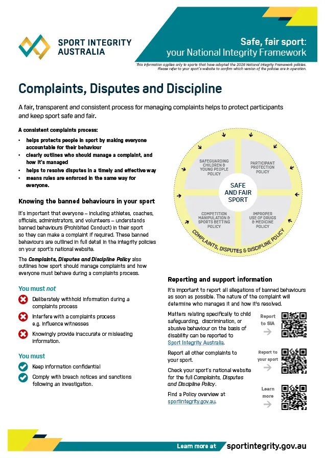 Complaints, Disputes and Discipline Policy (NIF) – fact sheet thumbnail