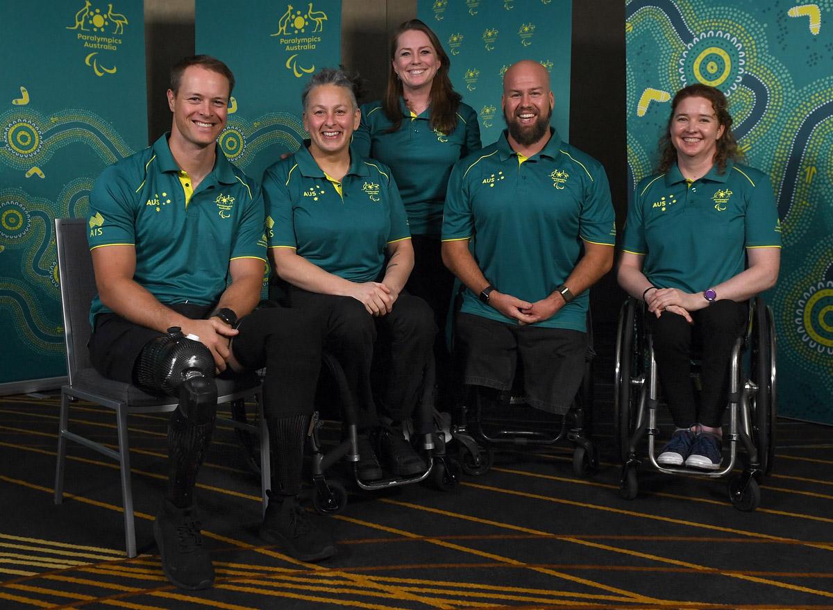 Paralympics Chef de Mission, Kate McLoughlin, with 2024 Paralympic team captains Angie Ballard and Curtis McGrath, along with 2020 captains Anni Di Toro and Ryley Batt