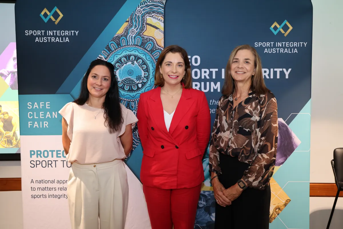 Sport Integrity Australia CEO Dr Sarah Benson PSM, Minister for Sport and Communications the Hon Anika Wells MP Anika Wells and SIA Advisory Council Chair Sarah Kenny