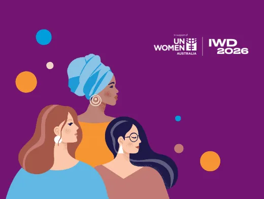 International Women's Day 2026 - 8 March - Balance The Scales purple card