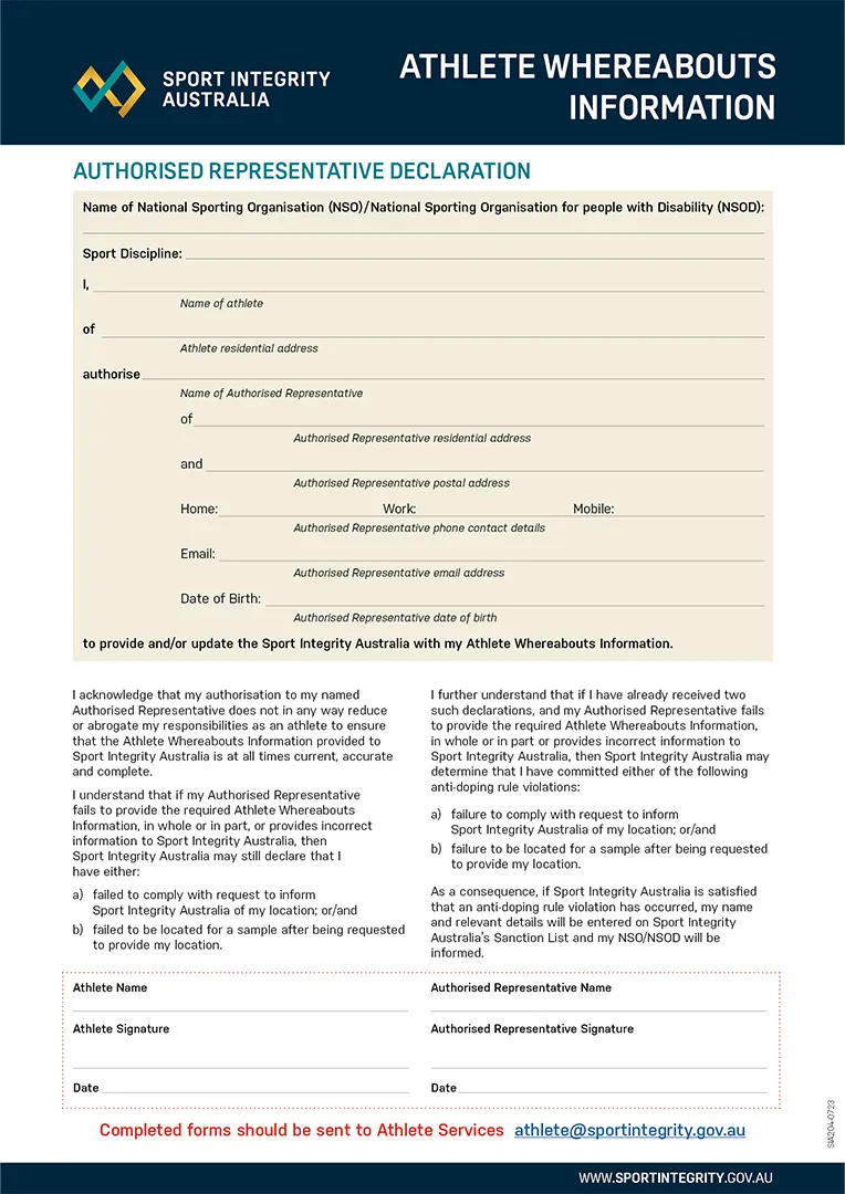 Authorise representative form (whereabouts)