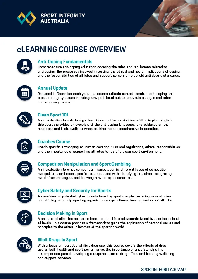 eLearning course guide - list of courses available