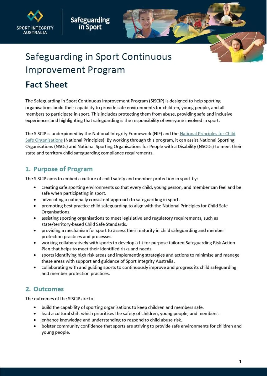 Safeguarding in sport continuous improvement program factsheet