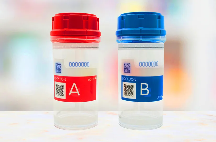 A and B sample test cannisters stand side by side - athlete guide to sample collection
