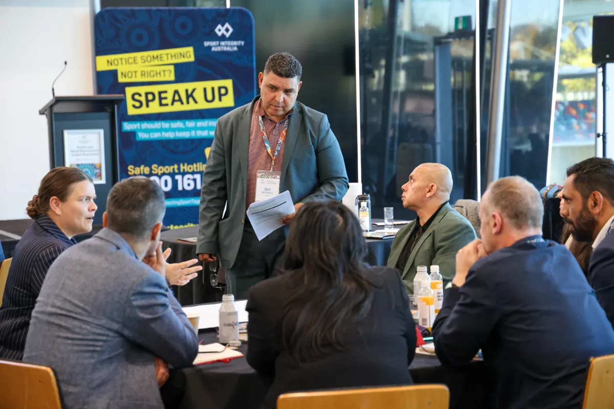 A group discussion taking place at the Racism and Racial Discrimination in Sport roundtable hosted by Sport Integrity Australia