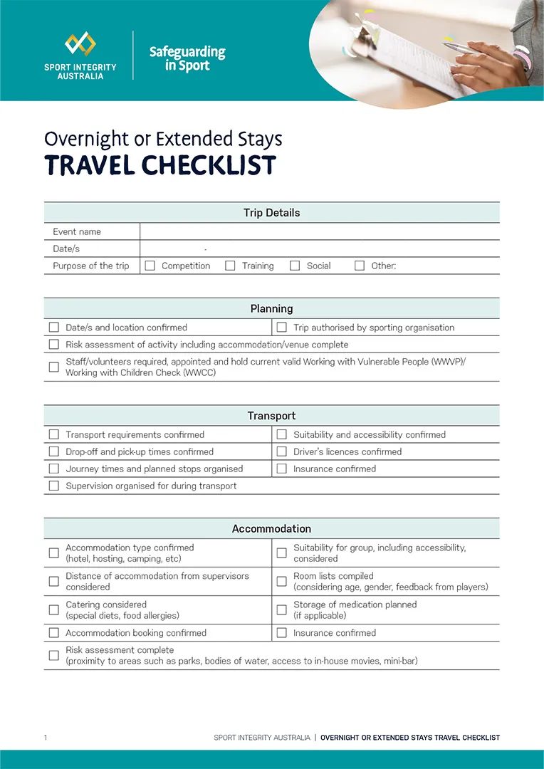 Overnight stay checklist