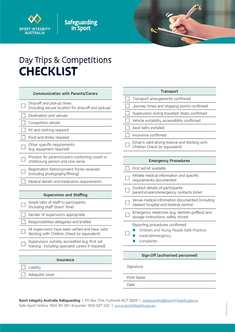 Day trips checklist