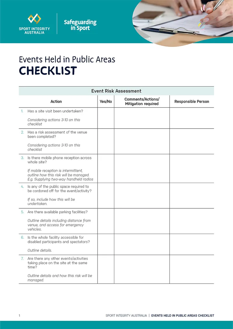 events in public places checklist
