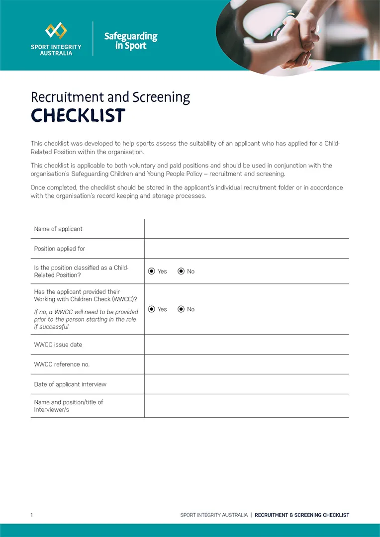 recruitment and screening checklist