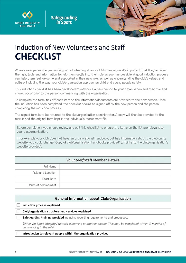 induction of new staff checklist