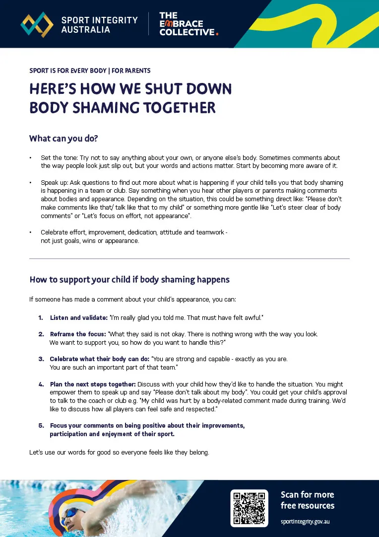 How we shut down body shaming together, factsheet for parents and carers