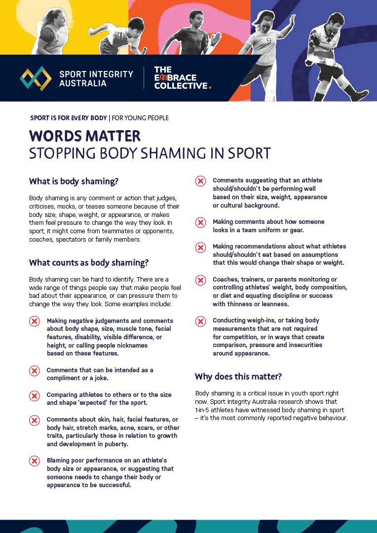 Sport is for Every BODY, Words matter, stopping body shaming in sport 