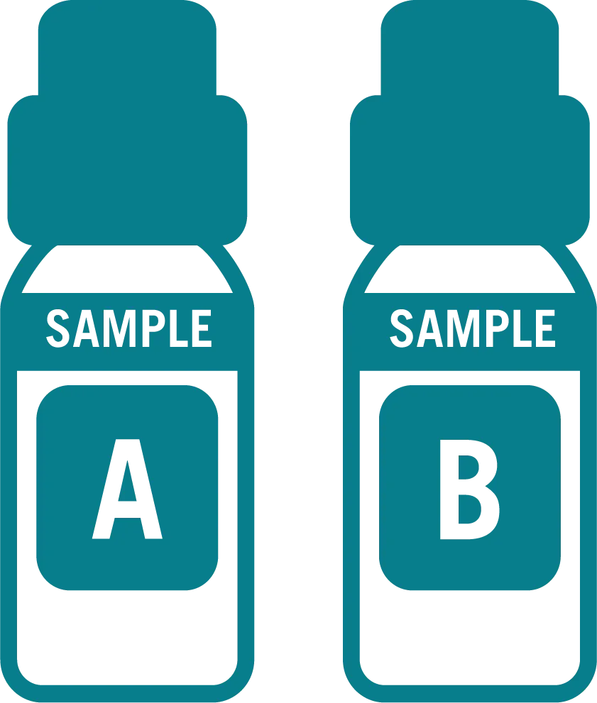 Test sample bottles in teal