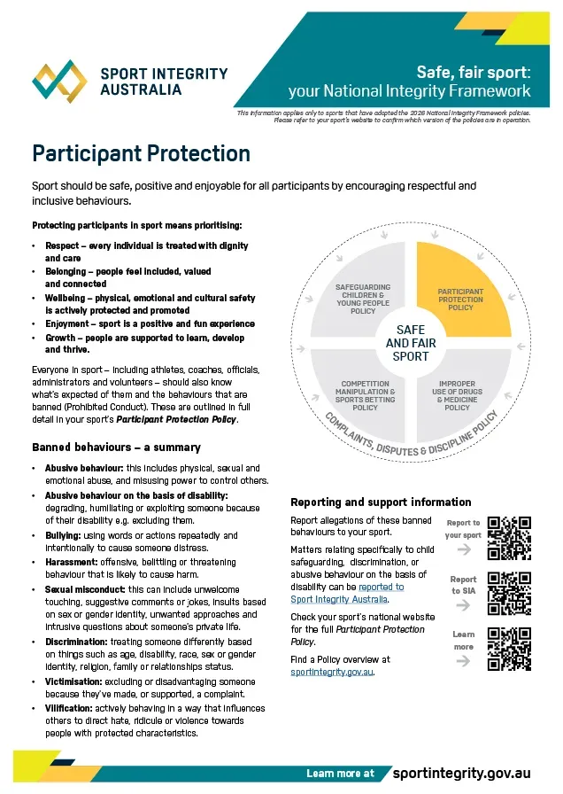 Participant Protection Policy (NIF) – fact sheet cover