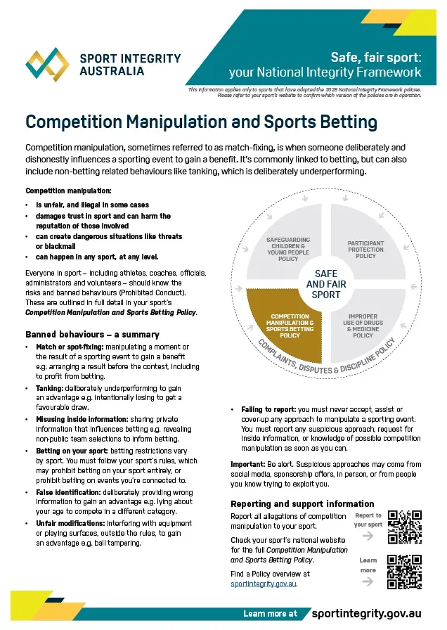 Competition Manipulation and Sports Betting Policy (NIF) – fact sheet cover