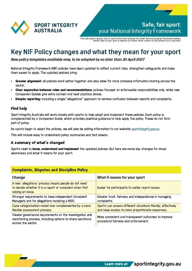 Key NIF Policy changes cover