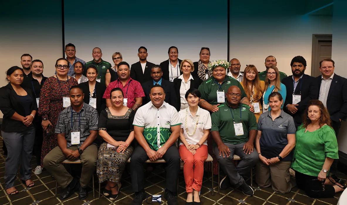 Group photo of Pacific partners, UENSCO officials, SIA staff at anti-doping forum